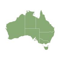 Green map of Australia with clear state borders. High-detail design, perfect for infographics, education, and graphic projects. Includes major territories, isolated on a white background. vector