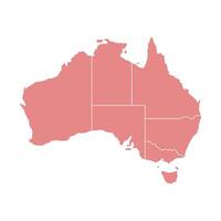 Red map of Australia with clear state borders. High-detail design, perfect for infographics, education, and graphic projects. Includes major territories, isolated on a white background. vector