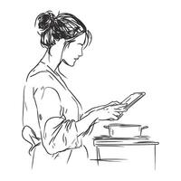 Woman Reading a Book in Minimalist Line Art vector
