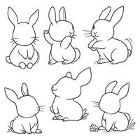 Simple Outline of Rabbits in Different Poses vector