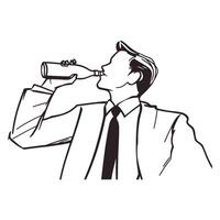 Man Drinking from Bottle in Minimalist Line Art vector