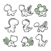 Collection of Baby Dinosaurs with Plants in Playful Style vector