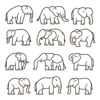 Collection of Elephant Silhouettes in Various Poses vector
