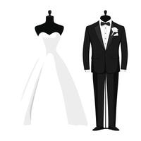 Groom and Bride Formal Attire Displayed on Mannequins vector