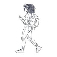 Backpacker on a Solo Journey with a Contemporary Line Style vector