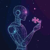 Futuristic AI Analyzing Data in a Digital Environment vector