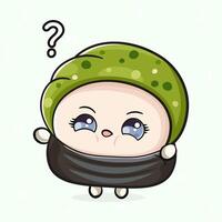Sushi and question mark. hand drawn cartoon kawaii character illustration icon. Isolated on light green background. Sushi character concept vector