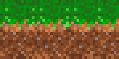 Grass texture with soil in pixel style. 8-bit pixel art playground. Game ground pixelated background. illustration. vector