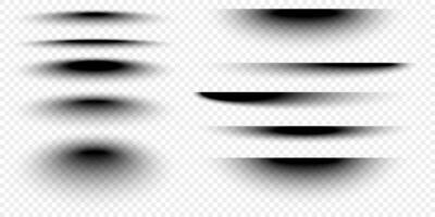 Shadows effects set. Different realistic soft black shapes. Divider lines, round and oval shades. vector