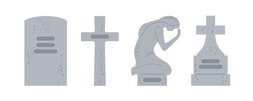 Various styles of gravestones and memorials illustrating themes of remembrance and mourning vector