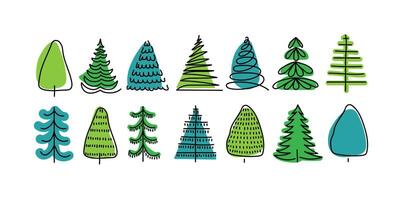 Collection of hand-drawn trees in various styles capturing nature's diversity vector