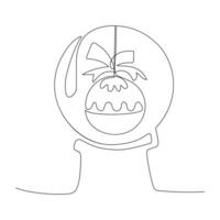 Intricate line drawing of a festive snow globe with a decorated ornament inside vector