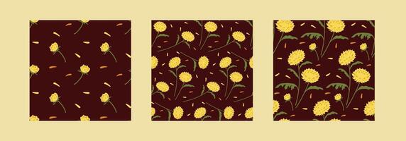 Bright yellow flowers create a vibrant pattern against a rich brown background vector