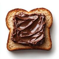 slice of bread with creamy chocolate spread isolated on a white background featuring its appetizing look ideal for breakfast themes or sweet treat visuals photo