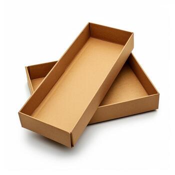 Two open empty rectangular cardboard boxes on white background photo