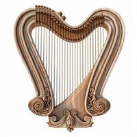 Wooden harp isolated on white background showing string instrument photo