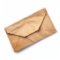 Old brown paper envelope isolated on white background photo