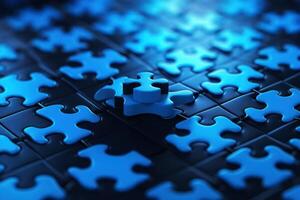 Last puzzle piece completing the jigsaw puzzle, solving the problem photo