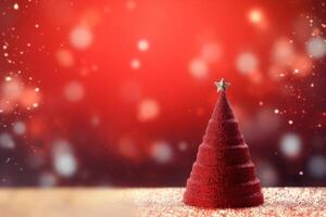 Red christmas tree sparkling on a glittery surface with red bokeh background photo