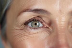 Close up of green eye showing wrinkles from aging process photo