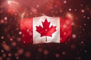 Canadian flag waving with red glitter and bokeh effect photo