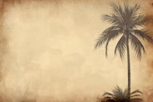 Palm tree standing on old parchment paper background with copy space photo