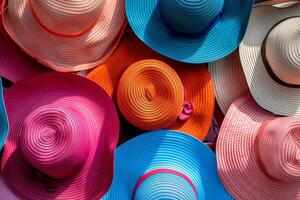 Colorful summer hats creating a vibrant and playful display photo