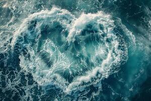 Heart shaped foam forming on ocean surface with waves photo