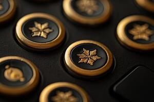Golden snowflake keyboard keys shining on a black keyboard, winter concept photo