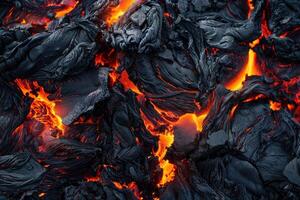 Solidified lava forming intricate patterns with glowing cracks photo