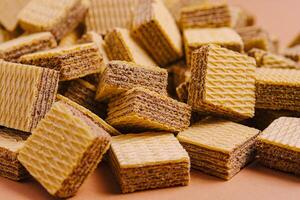 Delightful layers of crunchy wafers piled high in a cozy setting ideal for snacking anytime during the day photo