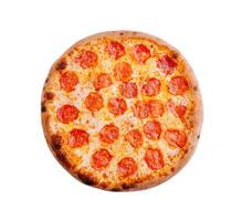 Delicious pepperoni pizza with crispy crust and melted cheese on a white background photo