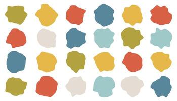Set of liquid organic shapes, irregular form in vibrant colors. Colorful simple freeform, asymmetric blob. Random deformed abstract figures. Wavy spots or fluid amorphous splodges. Modern uneven blots vector