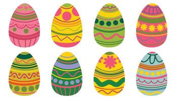 Happy Easter cute eggs. Set of Easter eggs with different textures on a white background. Spring holiday. vector