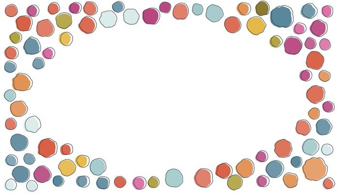 Colorful spotted round frame. Cute border with organic stains. Geometric art. Design element for frame, web pages, prints, posters, template, abstract background.
