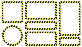 Warning striped frame, warning to be careful, potential danger, yellow and black stripes on the diagonal, template sign border yellow and black color. Construction warning border. vector