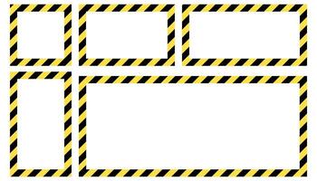 Warning striped square frames, warning to be careful, potential danger, yellow and black stripes on the diagonal. Construction warning border. vector