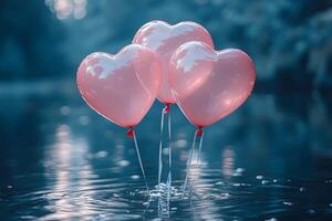 Romantic Heart Balloons Floating on Water - Perfect for Valentine's Decor and Love-Themed Projects photo