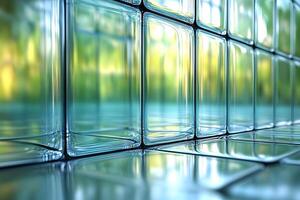 Abstract Glass Block Pattern with Green and Yellow Reflection for Modern Design photo