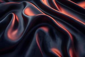 Luxurious Black and Red Satin Fabric Waves for Elegant Design and Background Concepts photo