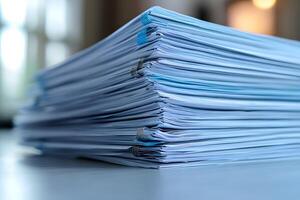 Office Productivity and Organization Large Stack of Documents for Business and Administration photo