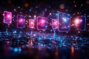 Abstract Futuristic Technology Network with Glowing Digital Nodes for Innovative Design photo