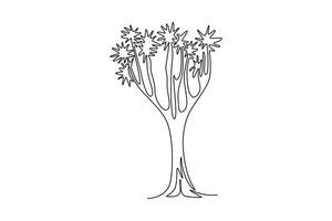 Single continuous line drawing quiver tree forest. Decorative aloidendron dichotomum tree national park. Tourist and travel vacation concept. Dynamic one line draw graphic design illustration vector