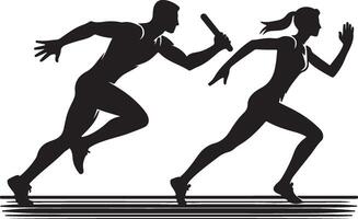 Two people running in silhouette on a white background vector
