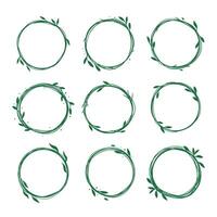 Hand Drawn Green Leaf Wreath Set, Botanical Circle Frames for Logos and Invitations vector