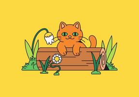 Playful cat on a log vector