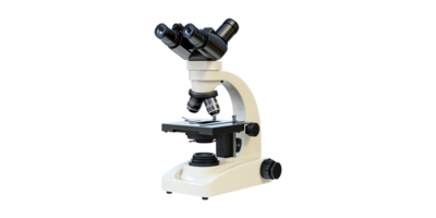 Laboratory microscope with three eyepieces isolated on transparent background png