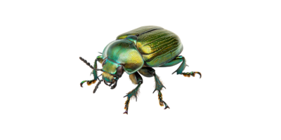 Green beetle with iridescent shell isolated on transparent background png