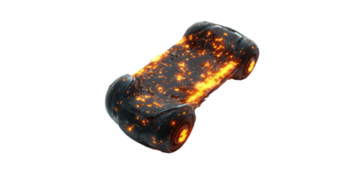 Futuristic hoverboard with fiery accents isolated on transparent background png