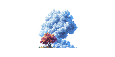 Tree with autumn leaves and large blue cloud isolated on transparent background png